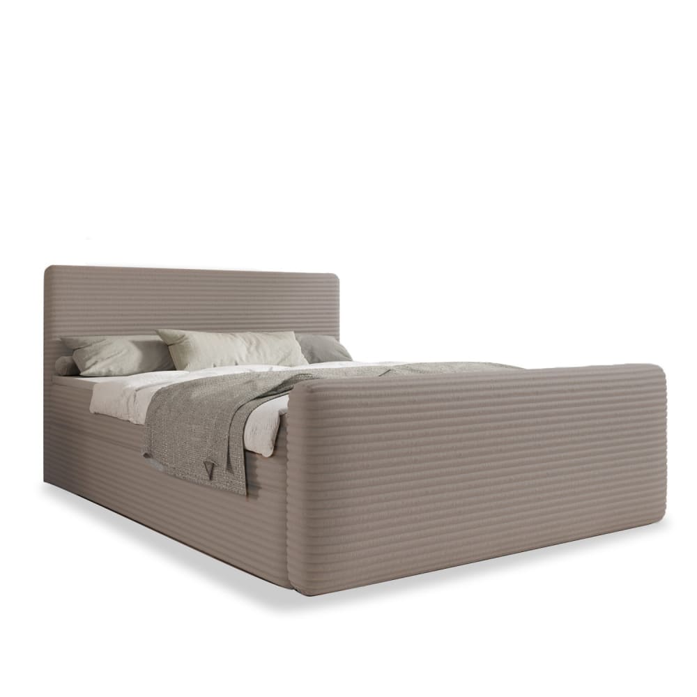 Lit coffre + matelas 180cm en velours côtelé Taupe