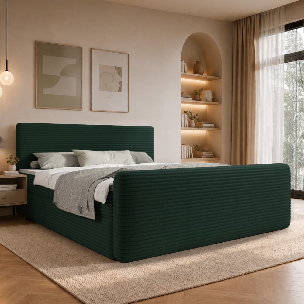 Lit coffre + matelas 180x200cm en velours côtelé Vert