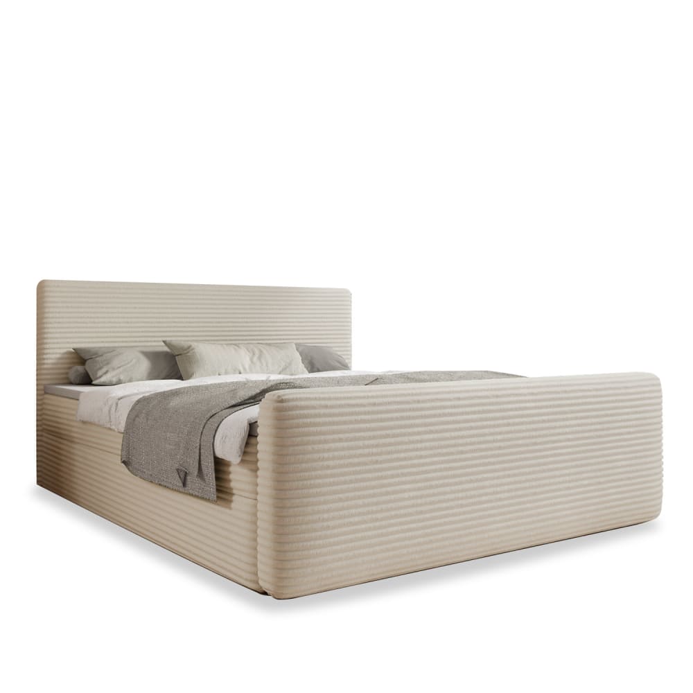 Lit coffre + matelas 180cm en velours côtelé Beige