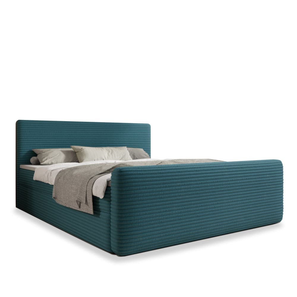 Lit coffre + matelas 160cm en velours côtelé Bleu Canard