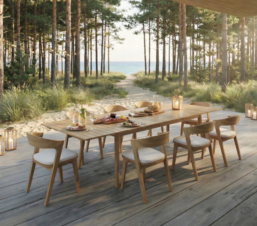 Ensemble table et 8 chaises de jardin en teck bois