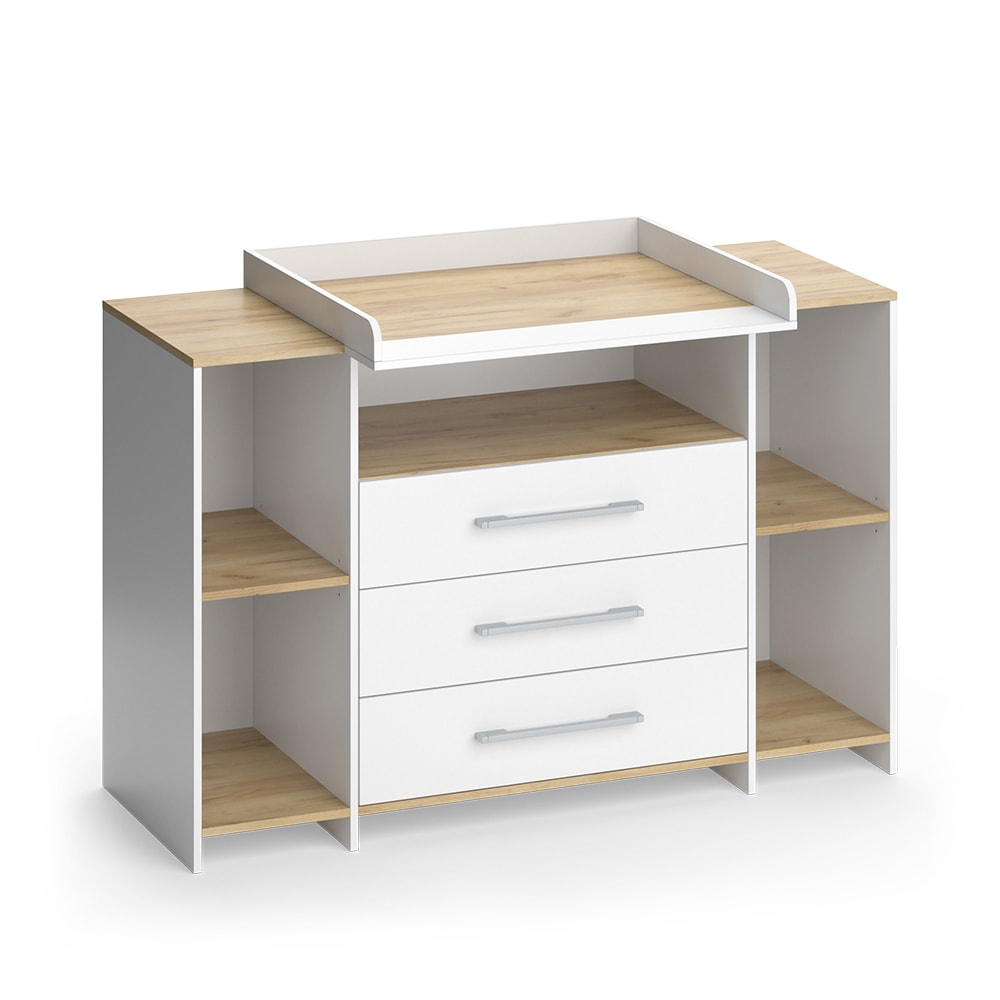 Commode à langer avec 3 tiroirs Blanche/Chêne doré 143,2x93 cm