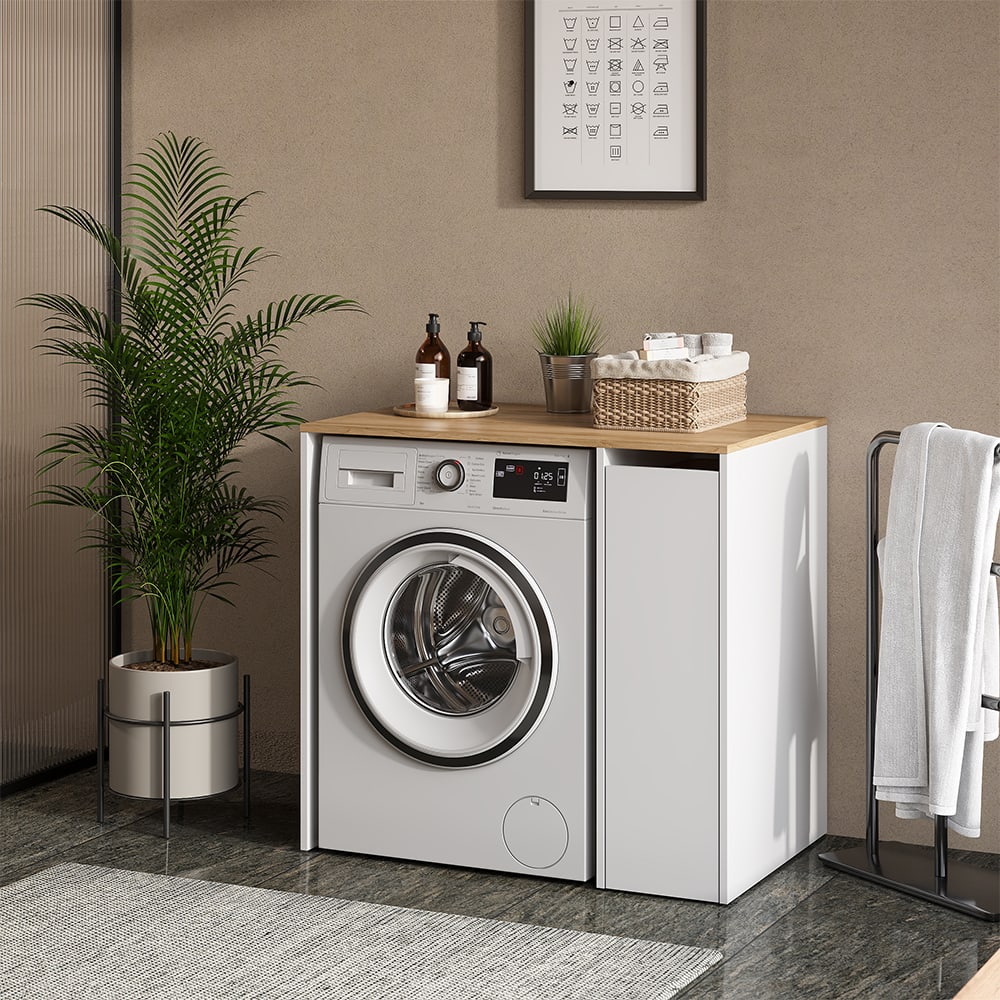 Armoire machine à laver avec compartiments et porte Blanche 94x88