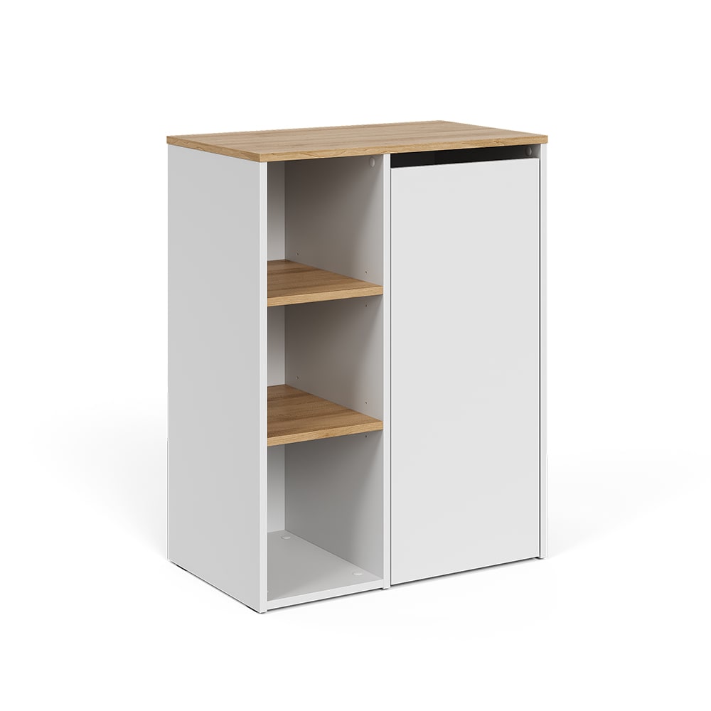 Armoire de salle de bain avec étagères et panier à linge Blanche