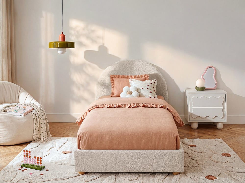 Lit coffre polyester crème 90 x 190