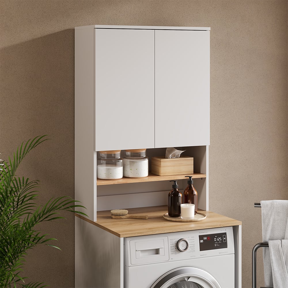 Waschmaschinenschrank Weiß/Eiche Artisan 68x100 cm - Maisons Du