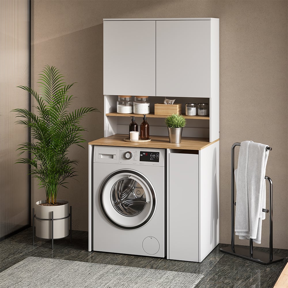 Armoire pour machine à laver 2 pièces Blanche/Artisan 94x88 cm