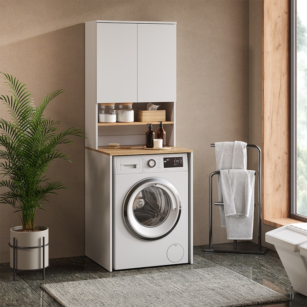 Waschmaschinenschrank 2-tlg. Weiß/Artisan 68x88 - Maisons Du