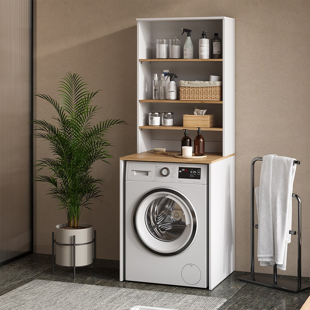 Armoire pour machine à laver 2 pièces Blanche/Artisan 68x88 cm