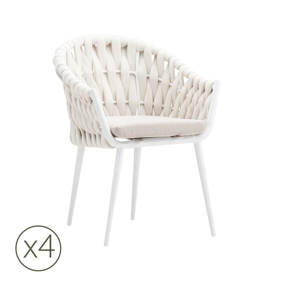 Lot de 4 chaises de jardin aluminium blanc et textilène avec coussin