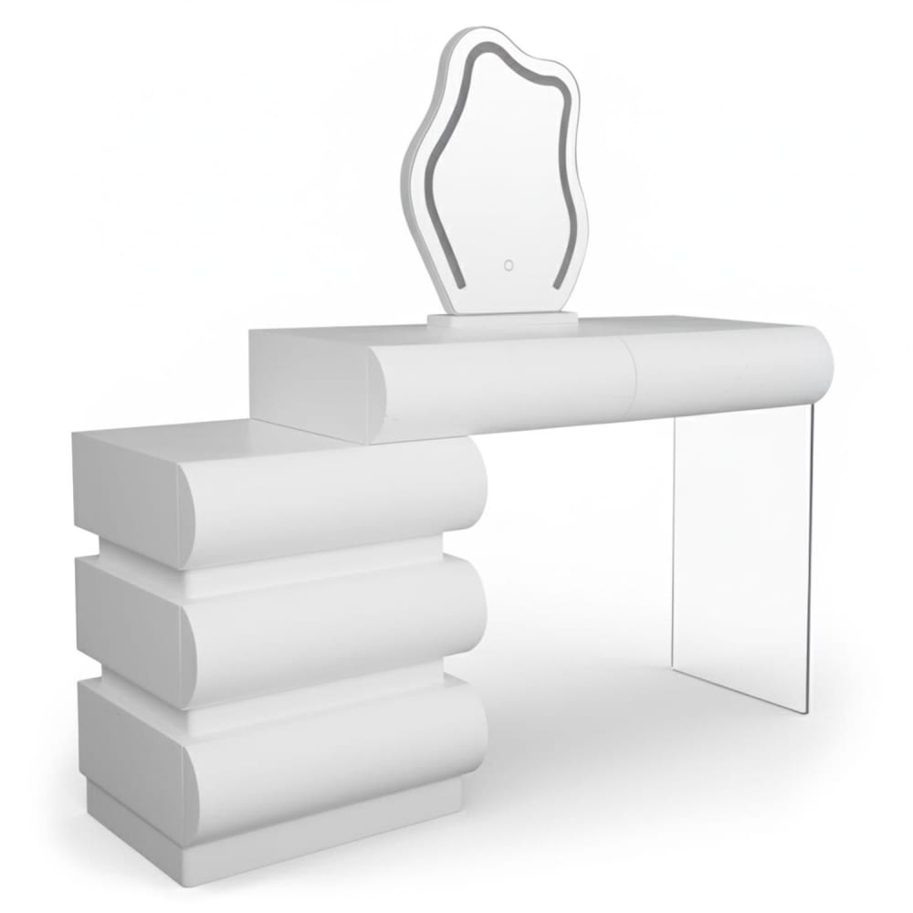 Coiffeuse extensible 101-140cm avec 5 tiroirs arrondis et miroir