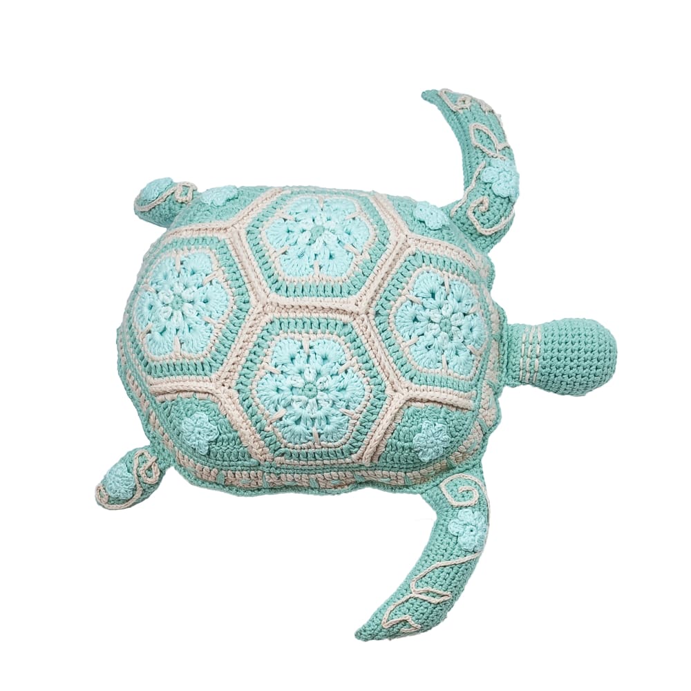 MX HOME Gehäkeltes Schildkröten-Kissen, Innenbereich, Türkisblau style seaside - Pes - Polyester