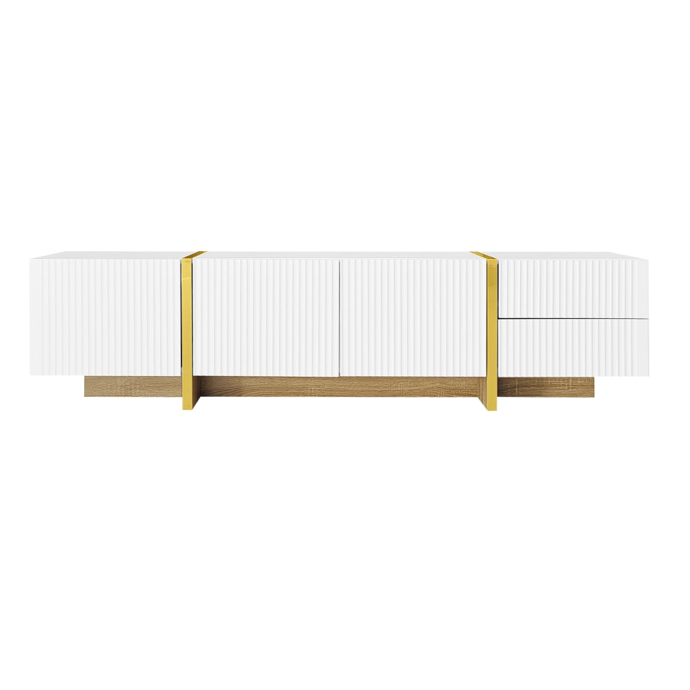 Meuble tv blanc et doré - portes
