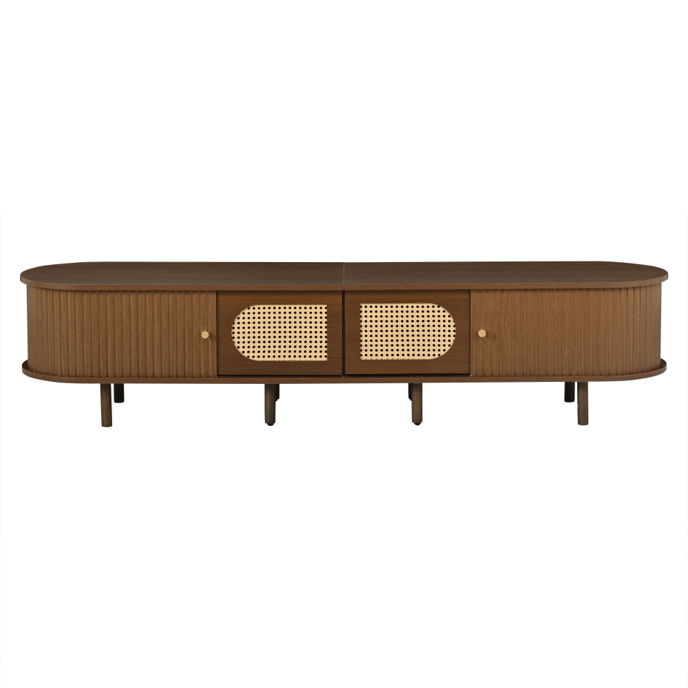 Meuble TV ovale 4 portes abattantes et coulissantes noyer l180 cm