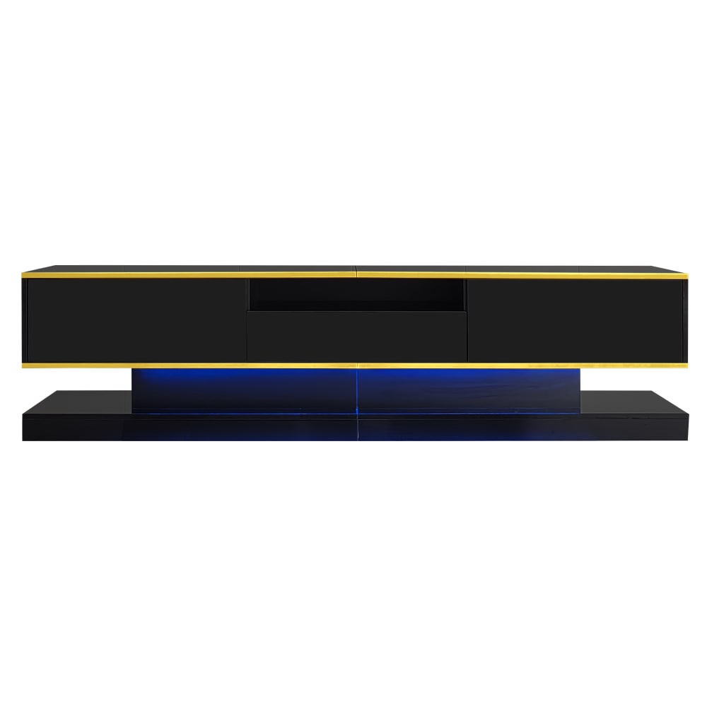 Meuble tv avec 3 tiroirs et éclairage led, 180 cm, noir/or