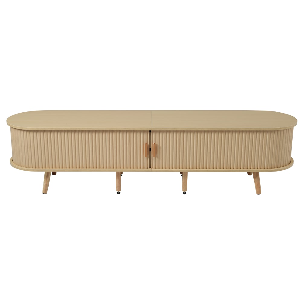 Meuble tv ovale avec portes coulissantes et 2 tiroirs, 170 cm, chêne