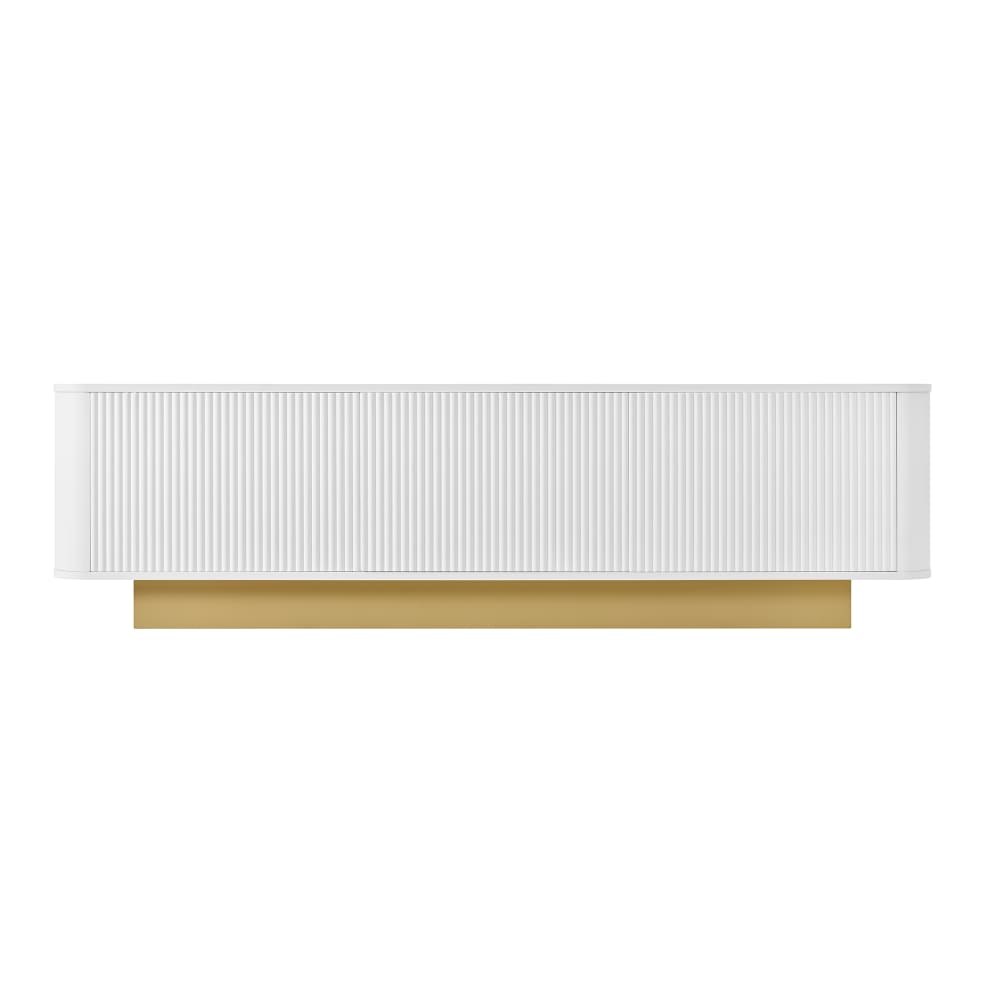 Meuble tv bas à 3 portes avec gestion des câbles, 170 cm, blanc