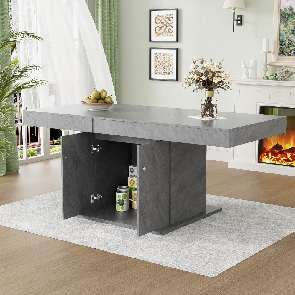 Ausziehbarer Esstisch mit Stauraum Metall 140/180 cm, grau -