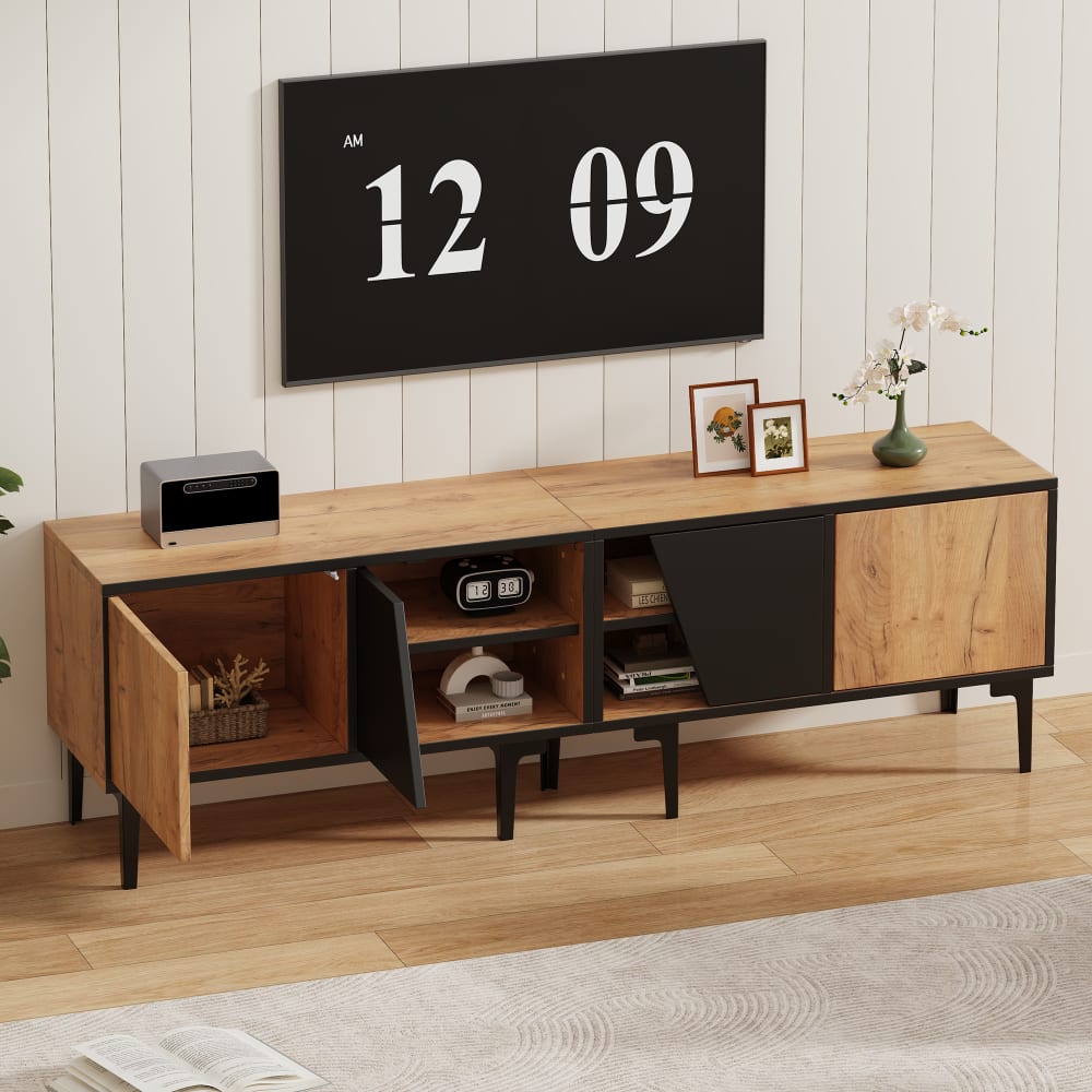 TV-Lowboard mit 4 Fächern, 7 Füße, Spanplatte 160 cm, Natur -