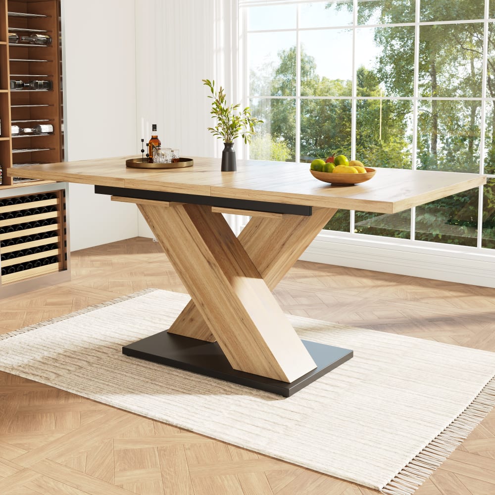 Ausziehbarer Esstisch 119-158,5×80 cm Kreuzgestell, Naturholz -