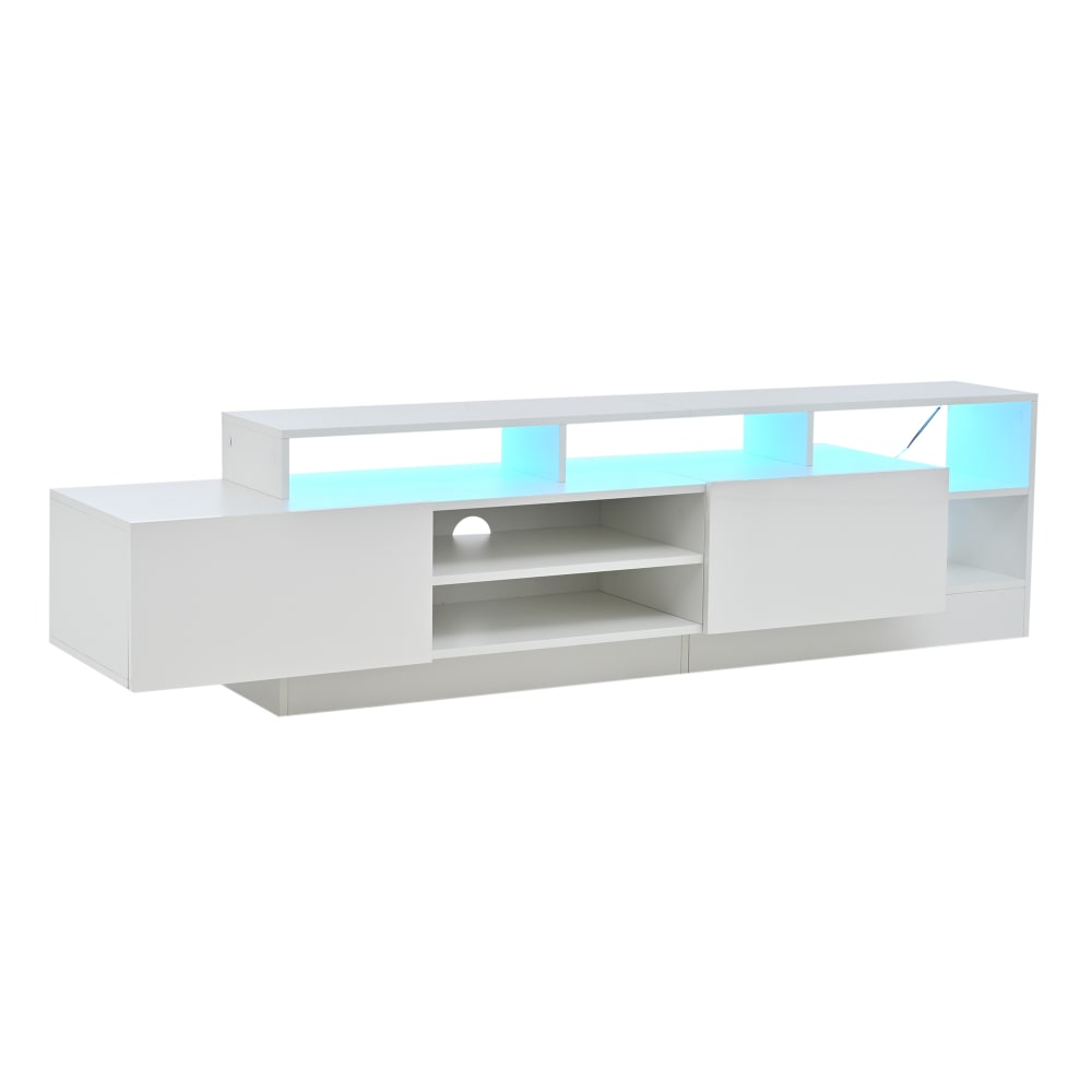 Meuble tv avec éclairage led et portes battantes, 190 cm, blanc
