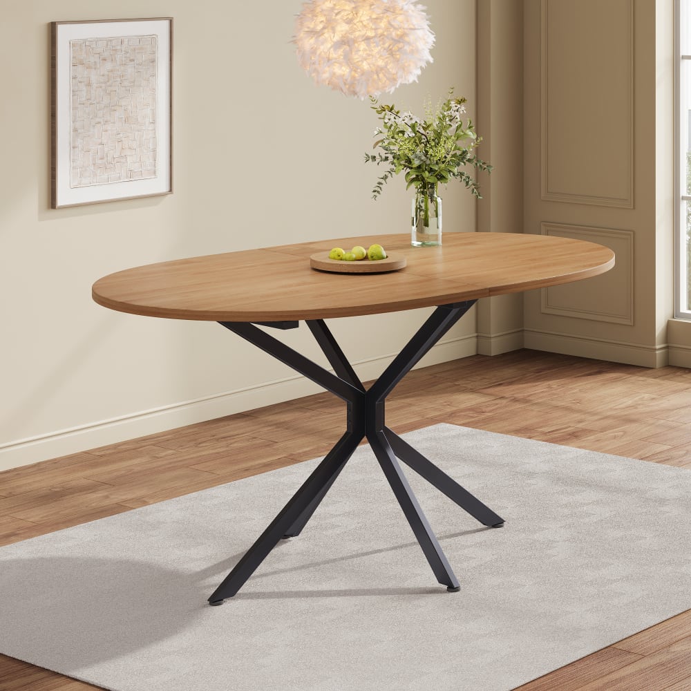 MODFU Esstisch oval mit Metallbeinen, modern, 120x80 cm, Natur style modern Braun Spanplatte