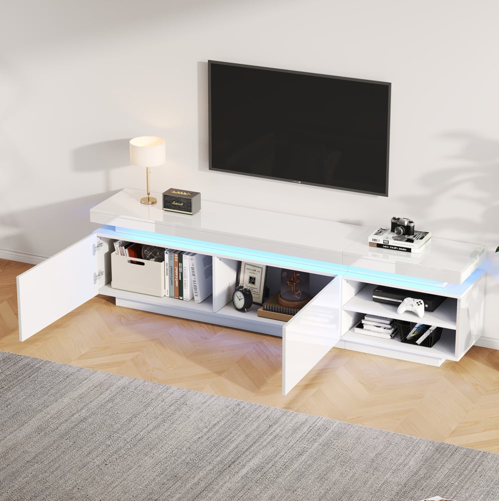 Hochglanz TV-Schrank mit LED und 2 Türen 170 cm weiß - Maisons Du