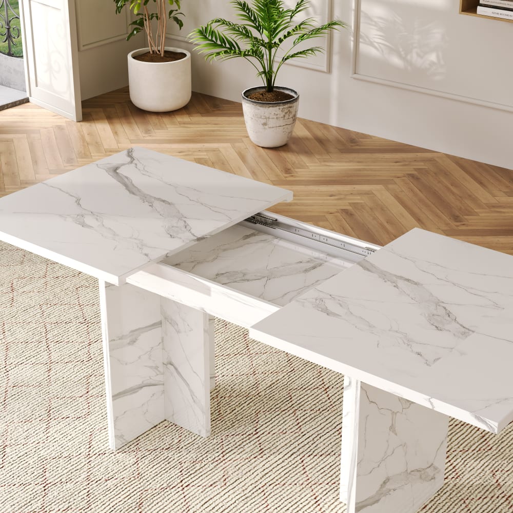 Ausziehbarer Esstisch mit Ablage 140–180x80 cm MDF, Weiß -