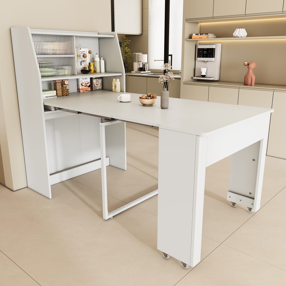 Table extensible rangement 52-132,5 cm, aggloméré blanc
