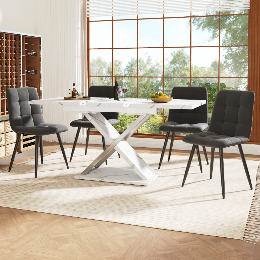Ausziehbarer Esstisch mit Kreuzbeinen 118-157×75cm, weiß -