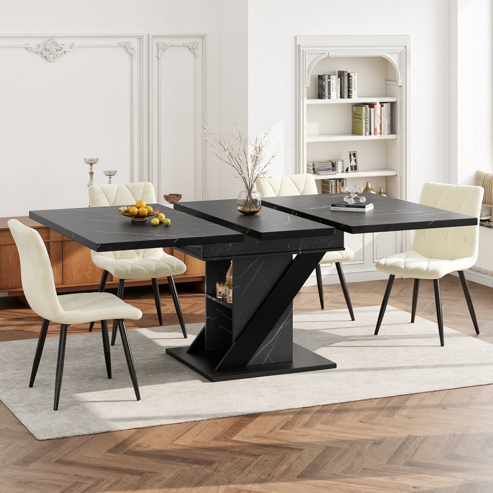 Table de salle à manger télescopique extensible 110-140x80 cm, noire