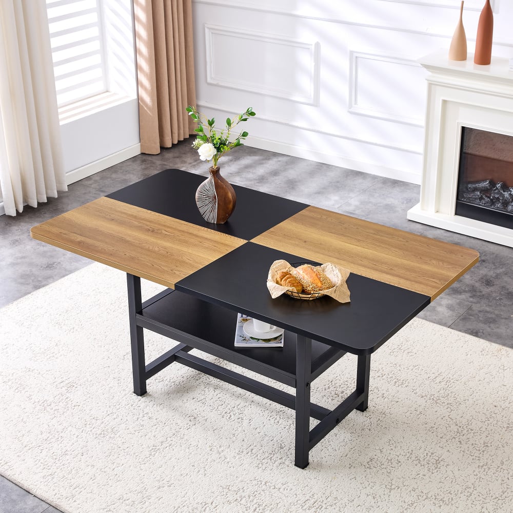 MODFU Esstisch mit Ablagefach Metall 160x90 cm, Holzoptik/Schwarz style modern Braun Spanplatte