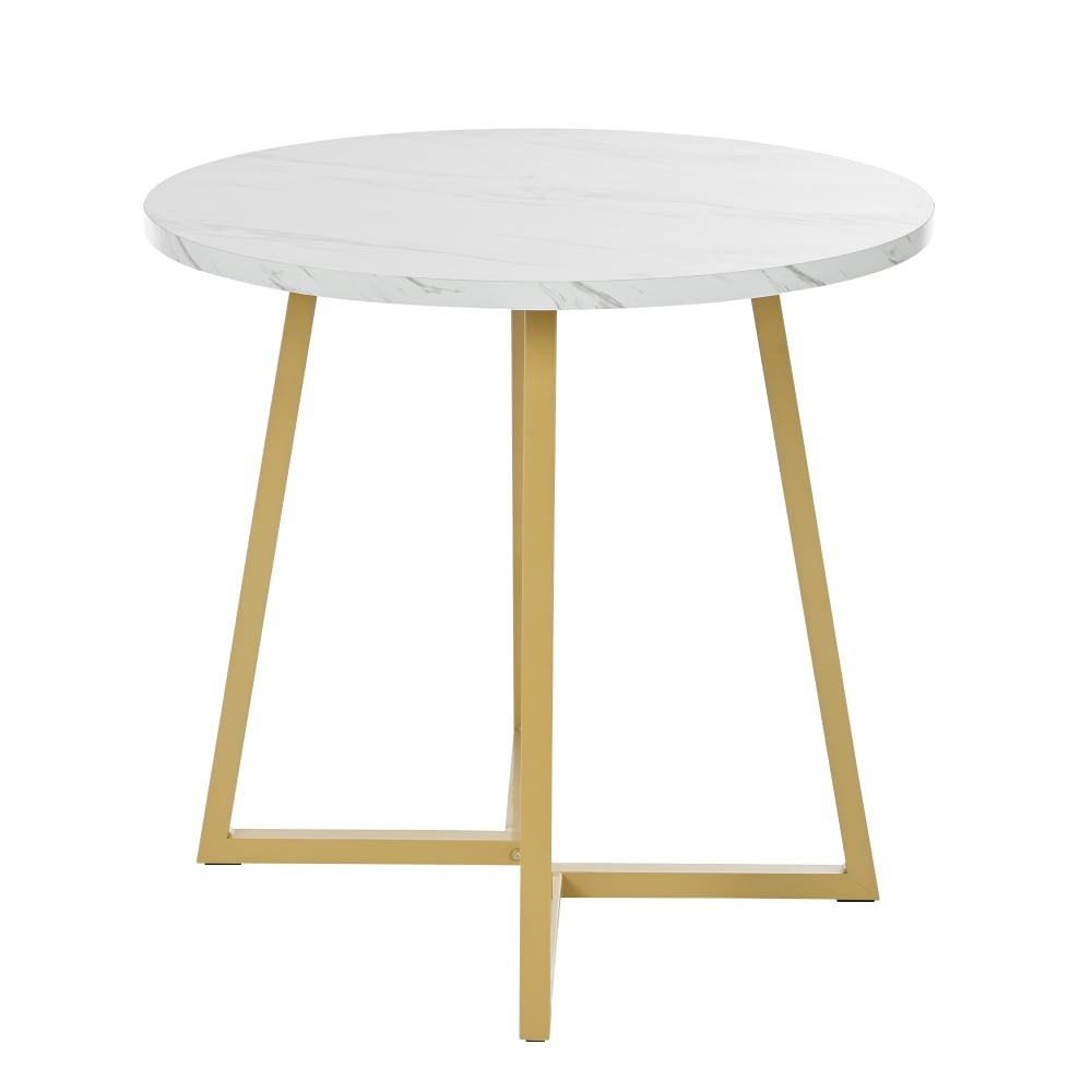 Runder Esstisch mit Marmoroptik & Metallgestell 80 cm, Weiß -