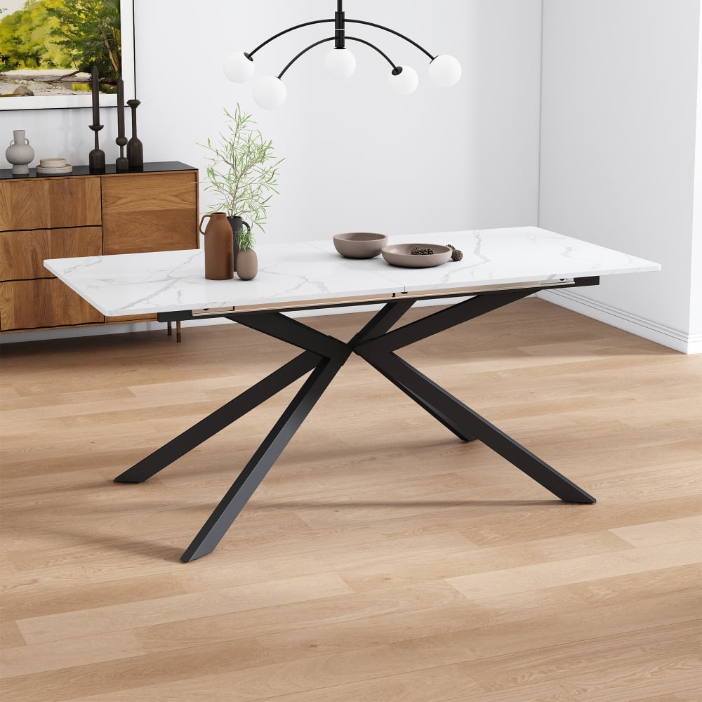 Ausziehtisch Kreuzbein Metall 150/180 cm, Marmoroptik,