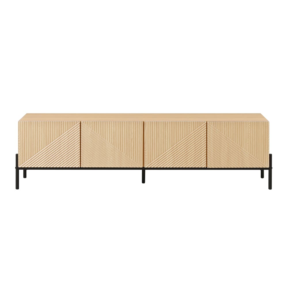 Meuble tv 4 portes, texture 3d, fibres moyennes, 163,5 cm, naturel
