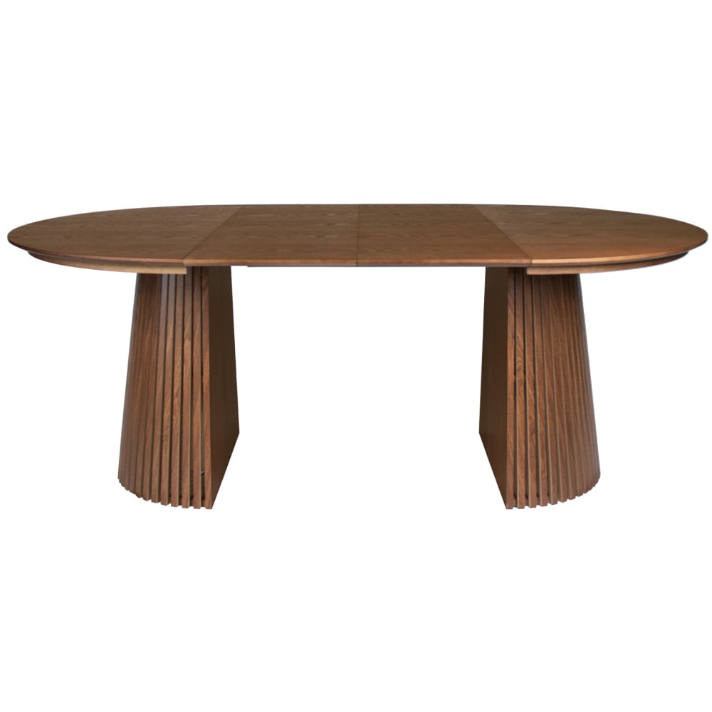 Ausziehtisch 120–200 x 120 cm, Lamellen-Design, Nussbaum-Optik -