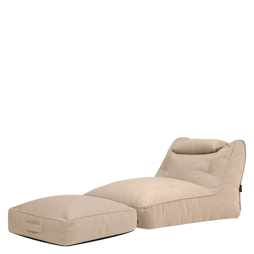 Pouf chauffeuse et coussin de sol en oléfine imperméable beige