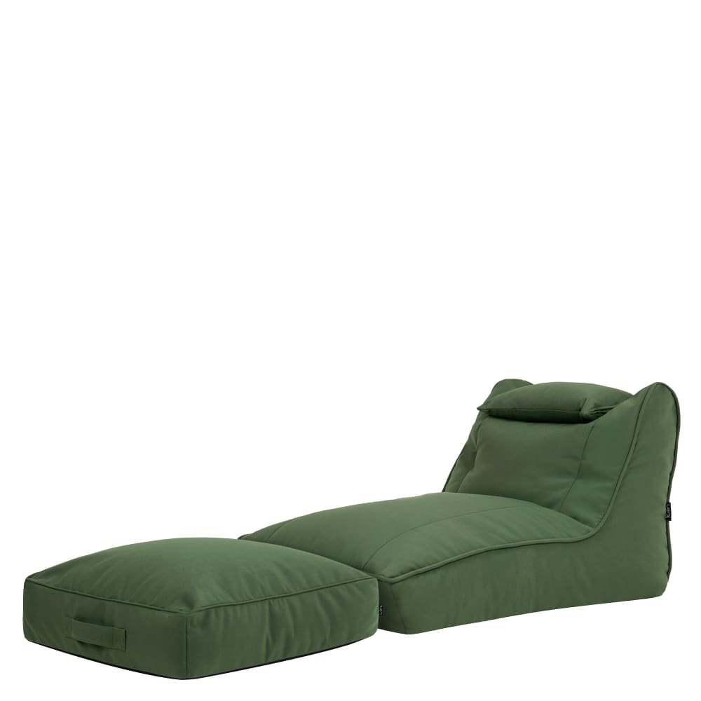 Pouf chauffeuse et coussin de sol en oléfine imperméable vert kaki