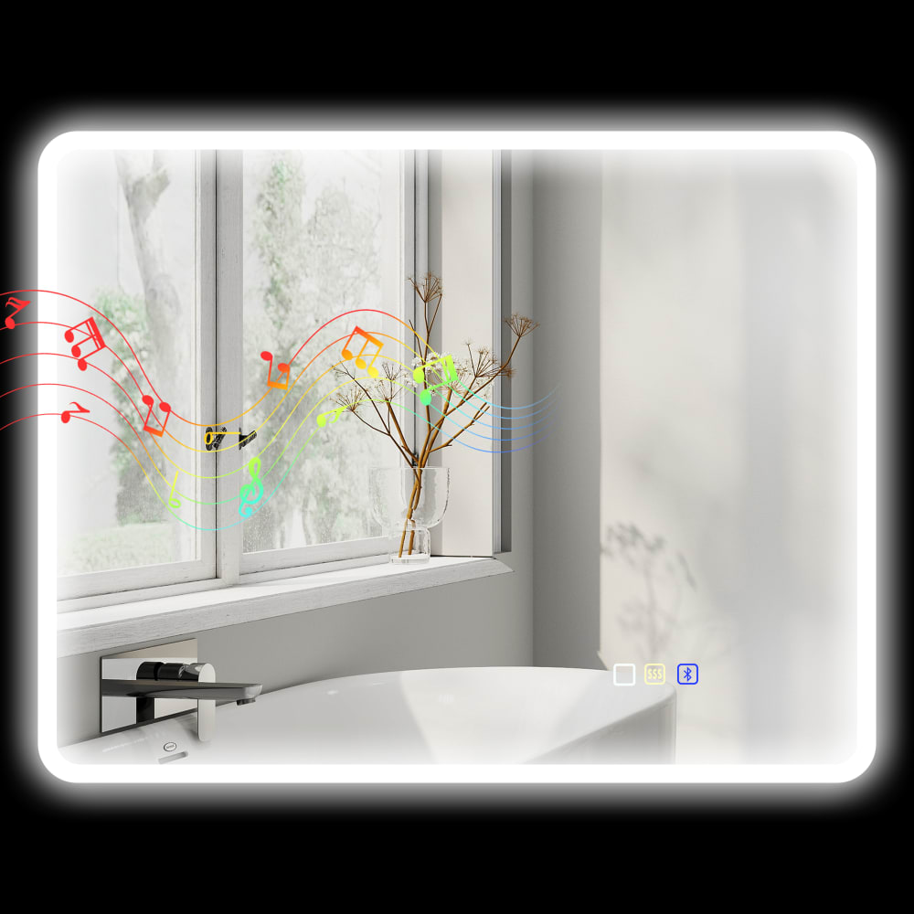 Homcom Bluetooth-LED-Badezimmerspiegel 70x90cm, Silber Silber Glas