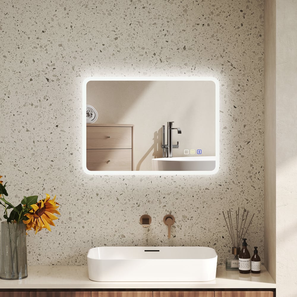 Bluetooth-Badezimmerspiegel LED, 50x70cm, Silber - Maisons Du