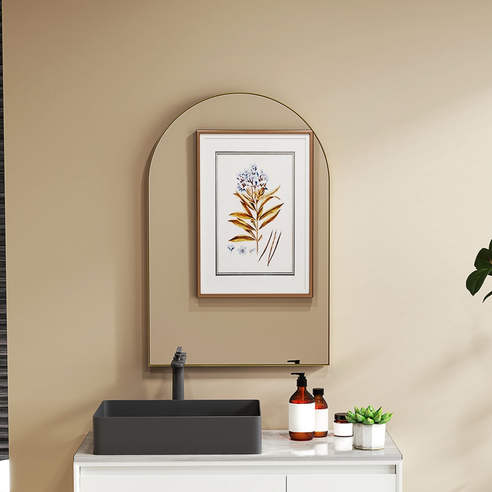 Miroir mural arqué 60x90cm cadre en alliage d'aluminium or — vue 3