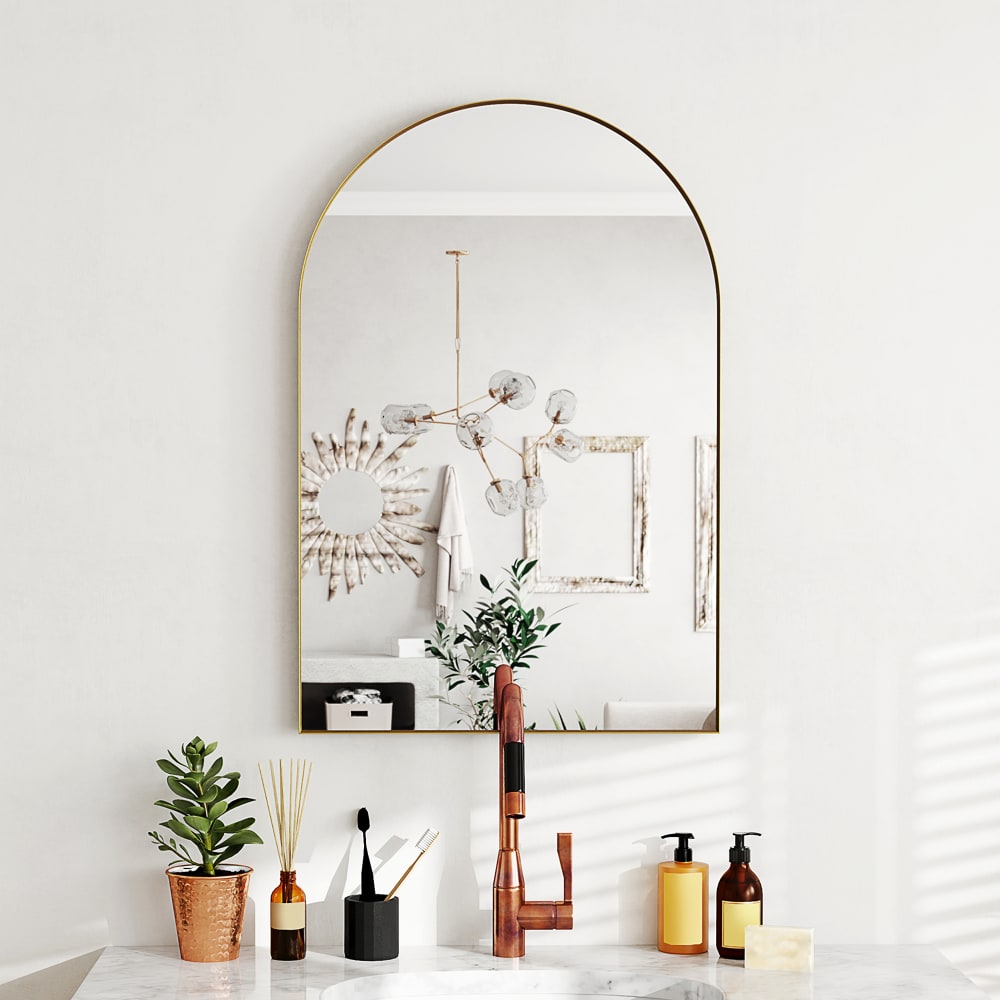 Miroir mural arqué 60x90cm cadre en alliage d'aluminium or — vue 4