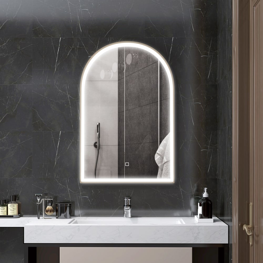 Miroir salle de bain avec éclairage led cadre en aluminium doré — vue 3