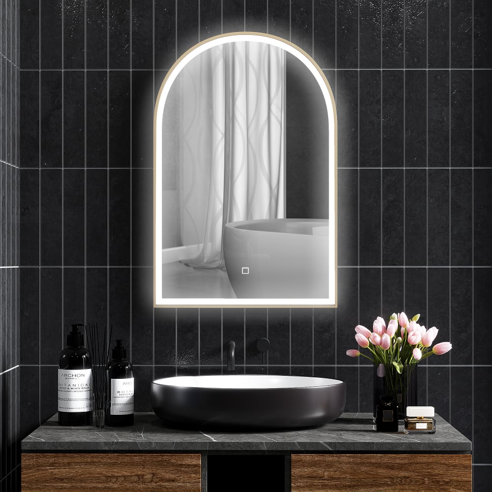 Miroir salle de bain avec éclairage led cadre en aluminium doré — vue 4