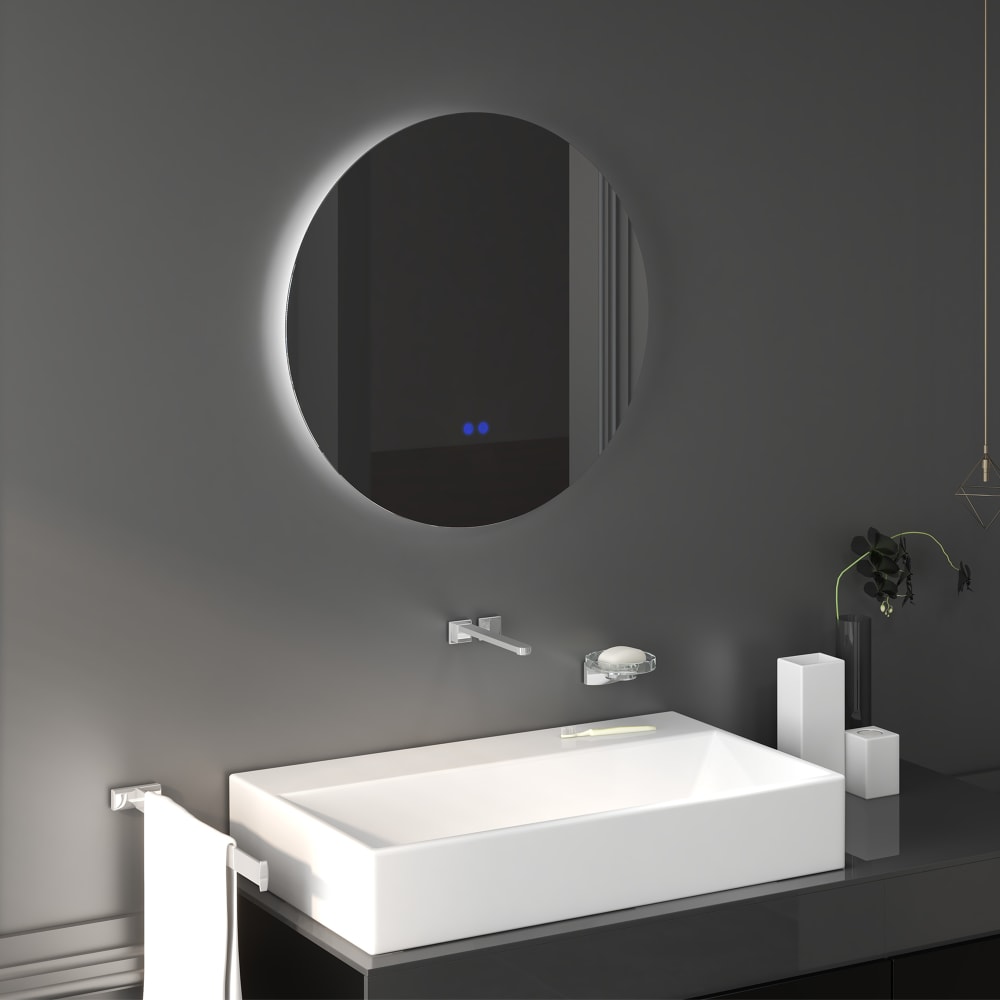 Miroir rond lumineux led système antibuée verre blanc et argent — vue 4
