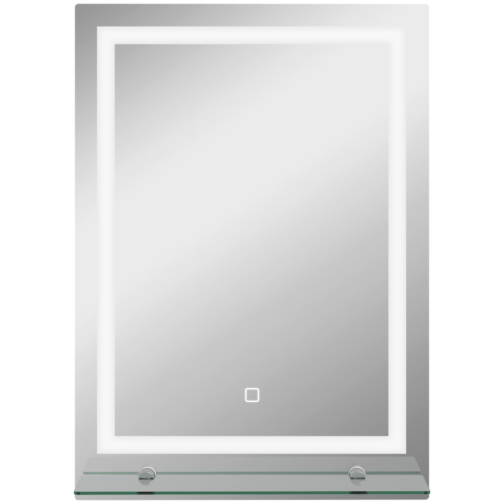Miroir lumineux led rectangulaire étagère intégrée en verre argent