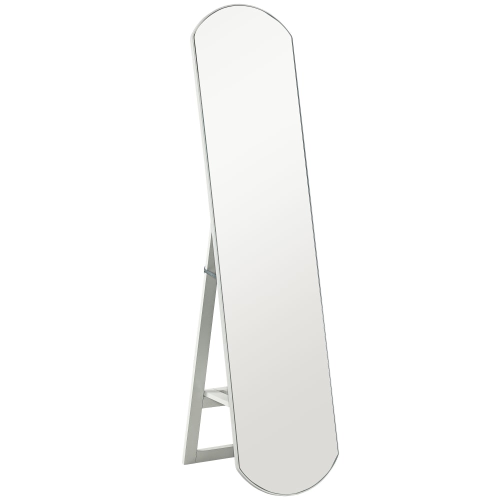 Miroir sur pied arqué avec étagère de rangement blanc