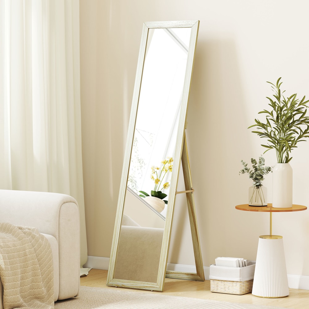 Miroir pleine longueur sur pied mural 154cm bois naturel