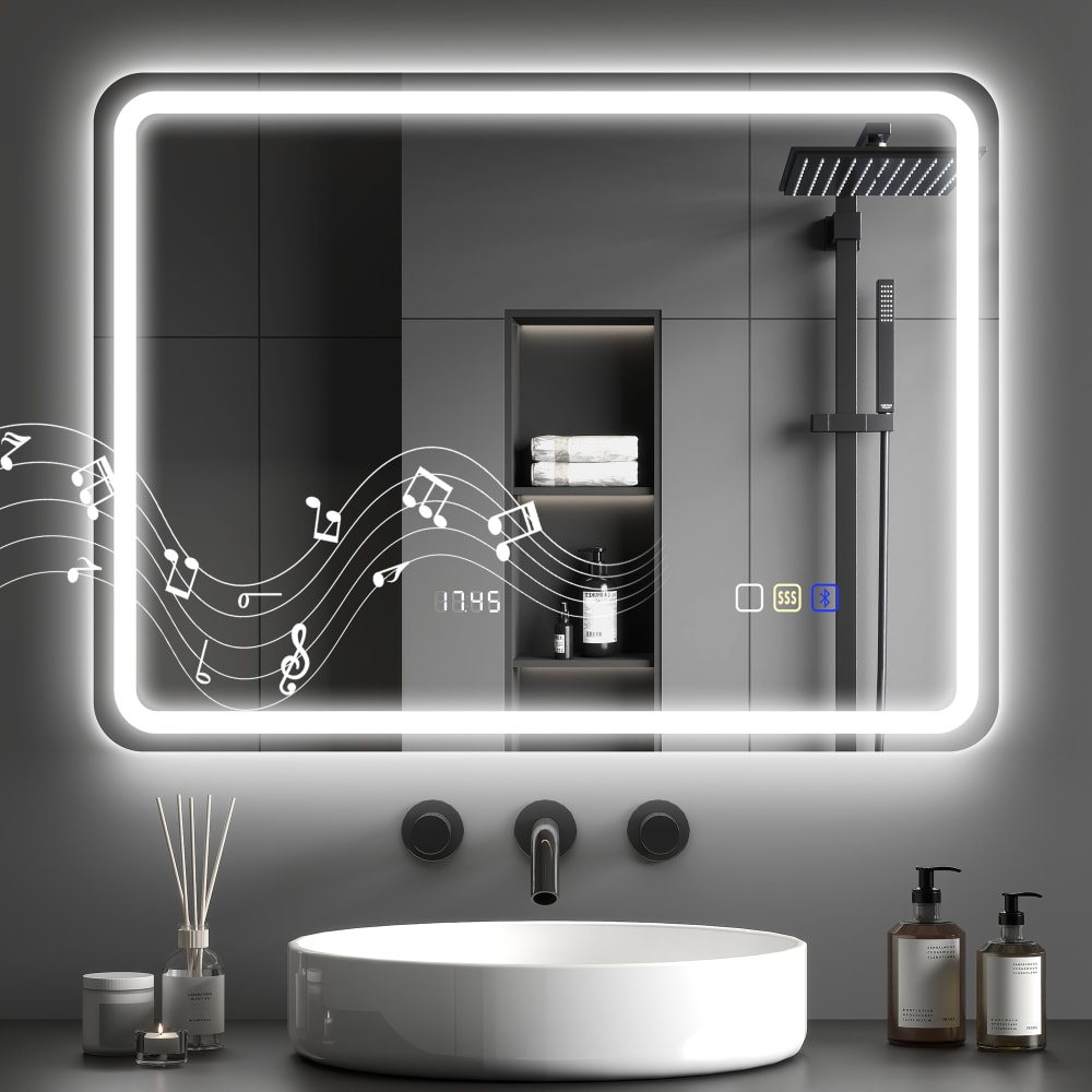 Bluetooth-Spiegel, Beleuchtung, Silberglas - Maisons Du Monde