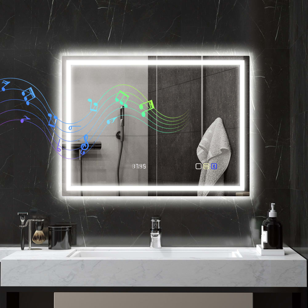 Bluetooth-Badezimmerspiegel 60x80cm, LED-Beleuchtung Silber -
